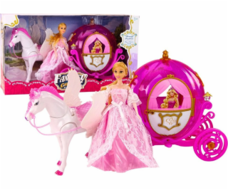 Kočár s koňskou panenkou Princezna Kočár Růžový Pegasus Set