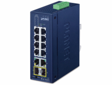 Planet IFGS-1222TF průmyslový L2 switch, 8x 10/100TX, 2x 1Gb, 2x 1Gb SFP, -40~75°C, 9-48VDC, IP30, fanless, RING