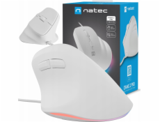 Vertikální myš Natec CRAKE 2 PRO/Vertikální/Optická/Pro praváky/12 400 DPI/Drátové USB-A/Bílá