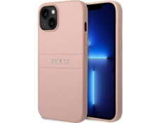 Guess Pouzdro Guess Saffiano Metal Logo Stripes - iPhone 14 Plus (růžové)
