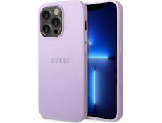 Guess Guess Saffiano Metal Logo Stripes - Pouzdro na iPhone 14 Pro (šeříkové)