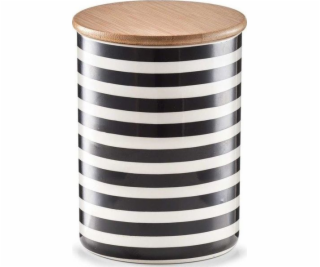 Zeller ZELLER Nádoba s bambusovým víkem, Stripes, bílá/če...