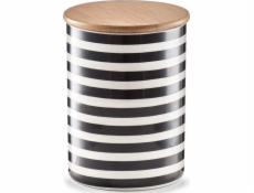 Zeller ZELLER Nádoba s bambusovým víkem, Stripes, bílá/černá, 11x15cm univerzální