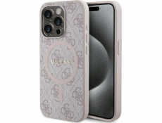 Guess Guess GUHMP15XG4GFRP pevný kryt pro iPhone 15 Pro Max 6.7 růžový/růžový 4G Collection kožený kovový logo MagSafe