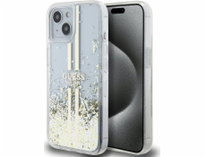 Guess Guess GUHCP15SLFCSEGT Průhledný pevný kryt pro iPhone 15 / 14 / 13 6.1 s tekutými třpytkami a zlatými pruhy