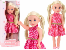 LeanToys Velká panenka růžové šaty, culíky, blond vlasy, 46 cm