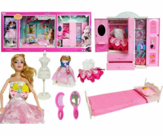 LeanToys Panenka s oblečením, šatní skříň, nábytek do pok...