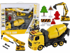 LeanToys Stavební vozidla Zvukové světlo 1:12 DIY Míchačka betonu Jeřáb Bagr