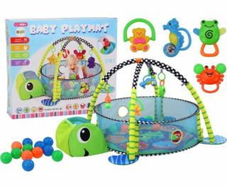 LeanToys Dětská podložka s míčky a bazénkem 3v1, želva