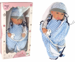 LeanToys Panenka 46 cm modrá deka s dudlíkem a hvězdou