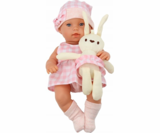 LeanToys Panenka v nosítku s králíčkem, kostkovaná růžová