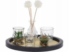 Home Styling Collection Kolekce bytového stylingu Glamour podnos se skleněnými vázami a umělými rostlinami, O 30 cm