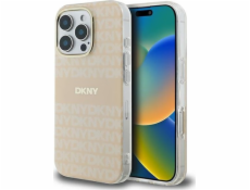 DKNY DKNY DKHMP16LHRHSEP Růžový pevný kryt pro iPhone 16 Pro 6.3 s opakujícím se texturovaným vzorem a pruhy, MagSafe