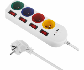 Maclean Prodlužovací kabel 4 zásuvky 1,5 m, USB A/C MCE508 W