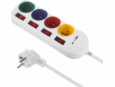 Maclean Prodlužovací kabel 4 zásuvky 1,5 m, USB A/C MCE508 W