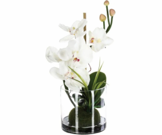 Atmosphera Skleněná váza s umělými květinami v bílé barvě...