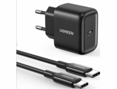 Ugreen Nabíječka UGREEN CD250 do sítě, 25W, USB-C (černá) + kabel USB-C na USB-C, 2m (černý)