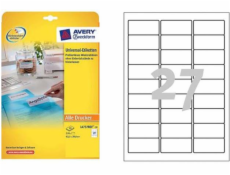 Avery Zweckform Etikety 63,5 mm x 29,6 mm, A4, bílé, 27 etiket, odnímatelné, balení po 25 kusech, L4737REV-25, pro laserové tiskárny - L4737REV-25
