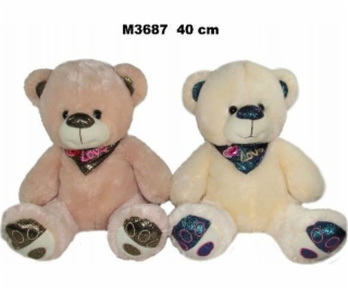 Sun-Day Plyšový medvěd 40 cm sedí s šálou LOVE SA FOL