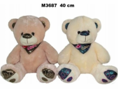 Sun-Day Plyšový medvěd 40 cm sedí s šálou LOVE SA FOL