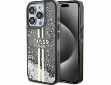 Guess Guess GUHCP15XLFCSEGK pevný kryt pro iPhone 15 Pro Max 6.7 černý/černý s tekutými třpytkami a zlatými pruhy