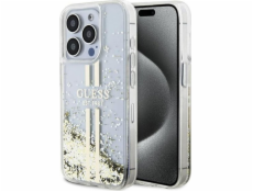 Guess Guess GUHCP15LLFCSEGT průhledný pevný kryt pro iPhone 15 Pro 6.1 s tekutými třpytkami a zlatými pruhy