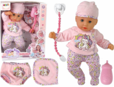 LeanToys Baby Doll Sound Pacifier Bib Růžové pyžamo Jednorožec