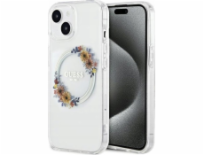 Guess Originální pevný kryt GUHMP15SHFWFCT pro iPhone 15 (kompatibilní s Magsafe / květinový věnec / průhledný)