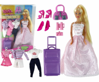 LeanToys panenka s dlouhými vlasy, kufr, oblečení