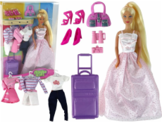 LeanToys panenka s dlouhými vlasy, kufr, oblečení