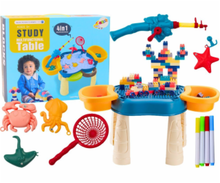 LeanToys Multifunkční stůl 4v1, kostky, rybářské kreslení...