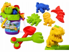LeanToys Pískoviště s kbelíkem do sprchy, konví do sprchy a formičkami, sada dinosaurů
