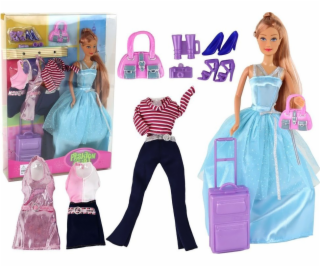 LeanToys Sada panenky s šaty, kufrem, kabelkou a dobrodru...