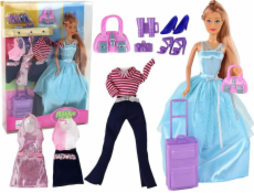 LeanToys Sada panenky s šaty, kufrem, kabelkou a dobrodružstvím