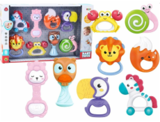 LeanToys Sada 8 chrastítek a kousátek se zvířátky
