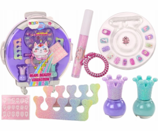 LeanToys Sada kosmetiky v kufru na nehty, make-up, fialov...
