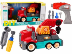 LeanToys Nákladní vůz s hákem Kreslený k demontáži DIY Červený jeřáb