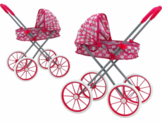 LeanToys Kočárek pro panenky s velkými kolečky, skládací, růžová srdíčka