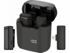 OEM Bezdrátový klopový mikrofon Lightning s nabíjecím pouzdrem S11, černý