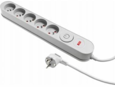 Plastrol Prodlužovací lišta Filtr W-00018 s přepěťovou ochranou, pět zásuvek, vypínač, šedá
