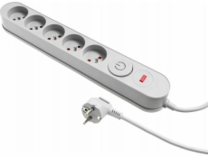 Plastrol Prodlužovací lišta Filtr W-00022 s přepěťovou ochranou, pět zásuvek, vypínač, šedá