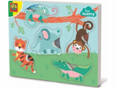 SES SES dřevěné puzzle s dotýkatelnými zvířátky 13132 31326