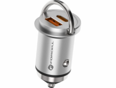 ForCell Nabíječka F-ENERGY Mini autonabíječka Typ C + USB A PD QC3.0 3A 20W stříbrná
