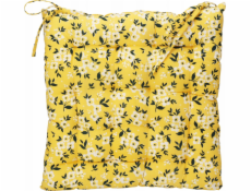 Home Styling Collection Kolekce bytového stylingu Polštář na židli, bílé květy na žlutém pozadí, bavlna, 40 x 40 cm