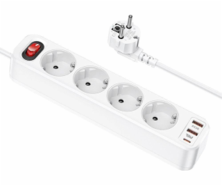 Hoco Prodlužovací kabel HOCO 4 zásuvky + 2 x USB A + Type...