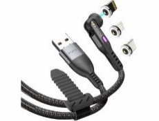 STATIK Statik 360 USB kabel - USB-A kabel se třemi vyměnitelnými magnetickými zástrčkami, 2 m (USB-C, micro USB, lightning) (černý)