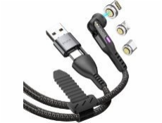 STATIK Statik 360 Pro USB kabel - USB-C kabel s USB-A adaptérem a třemi vyměnitelnými magnetickými zástrčkami, 3 m (USB-C, micro USB, lightning) (černý)