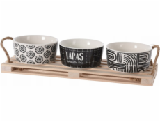 Excellent Houseware Sada na servírování svačin dřevěné prkénko a 3 porcelánové misky, O 10 cm