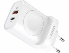Veger Nabíječka VEGER USB A + Type-C + indukční nabíječka kompatibilní s Apple Watch PD QC3.0 3A 25W W002E bílá