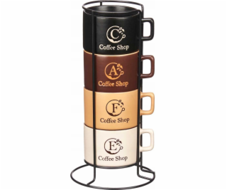 Vessia Sada 4 keramických hrnků na kovovém stojanu COFFEE...